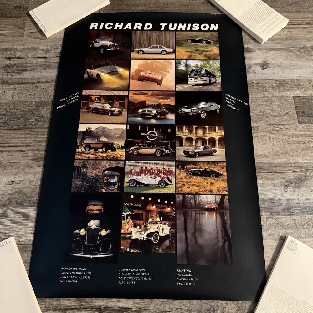 Richard Tunison Vintage Luxury Multi Car Poster Promo Cobra Porsche - 29”x 19”